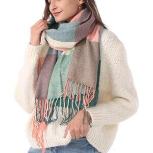 Women Pink Green Winter Warm Shawl Wraps Tartan Blanket Oversized Scarves